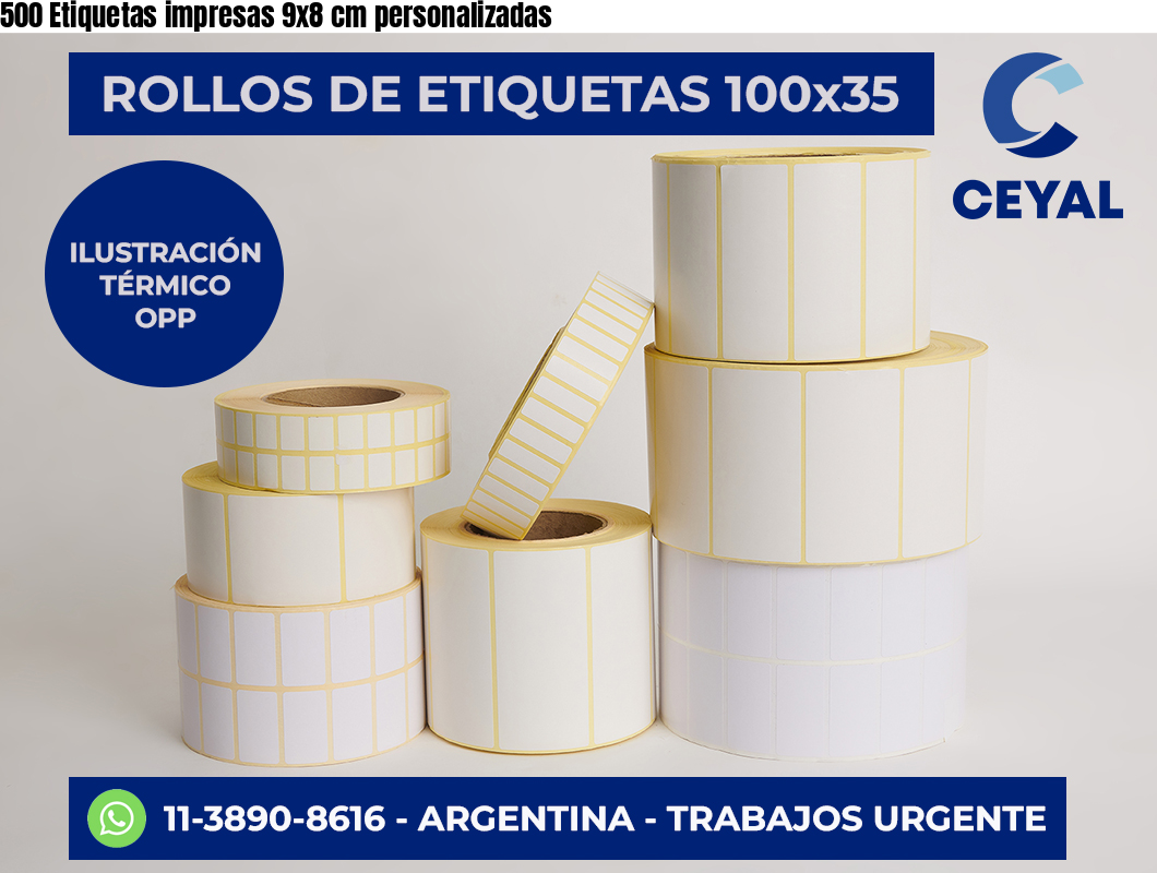 500 Etiquetas impresas 9×8 cm personalizadas