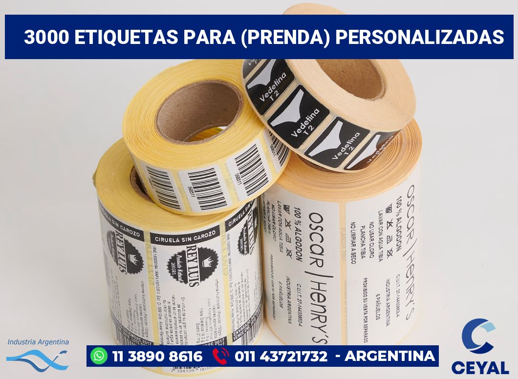 3000 Etiquetas para (prenda) personalizadas