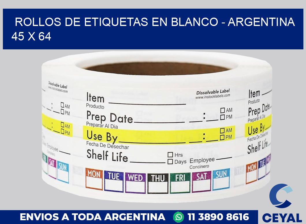 Rollos de etiquetas en blanco – Argentina 45 x 64