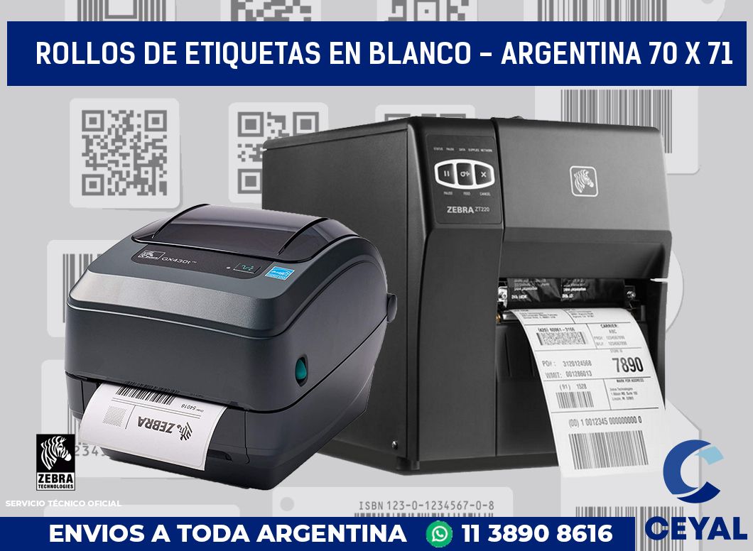 Rollos de etiquetas en blanco - Argentina 70 x 71