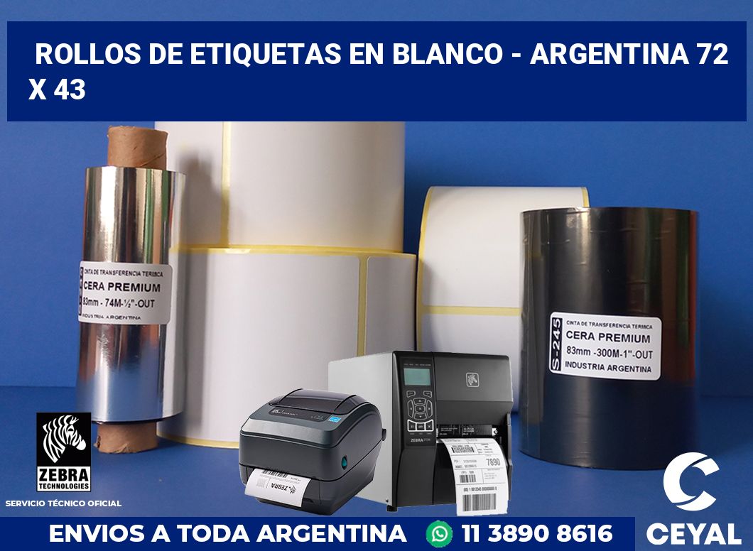 Rollos de etiquetas en blanco - Argentina 72 x 43