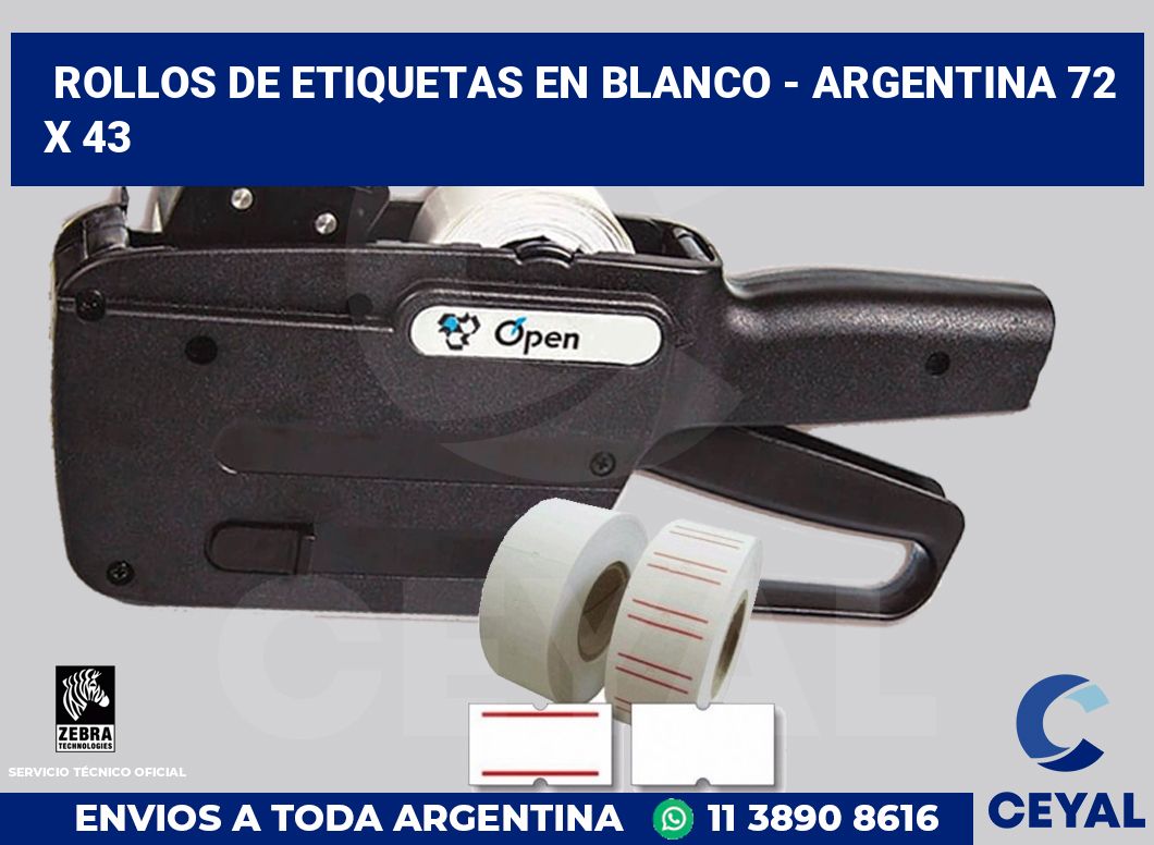 Rollos de etiquetas en blanco - Argentina 72 x 43