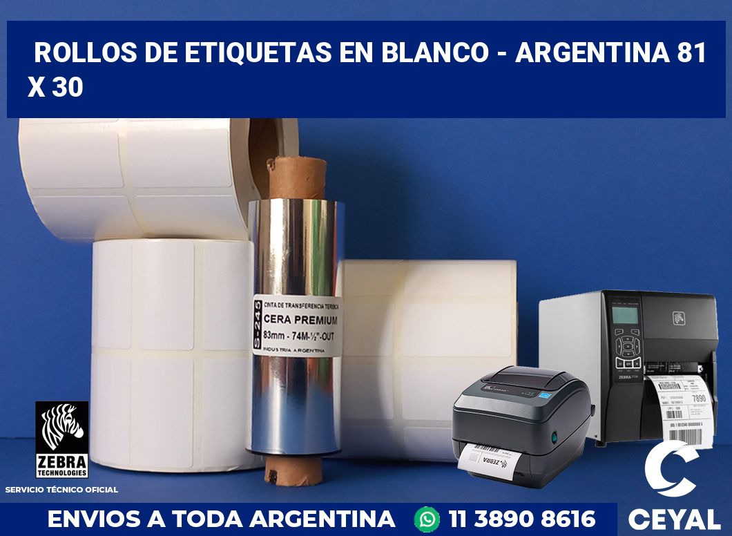 Rollos de etiquetas en blanco - Argentina 81 x 30