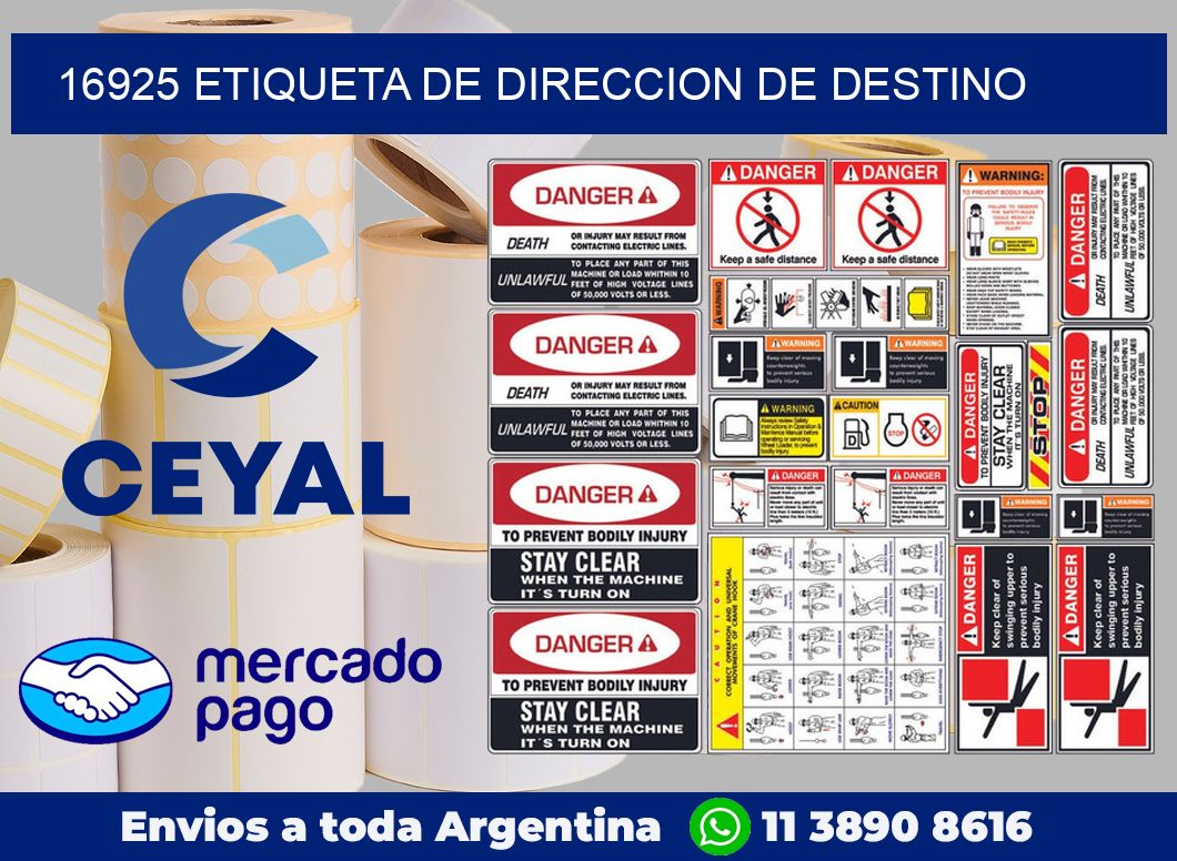 16925 Etiqueta de direccion de destino