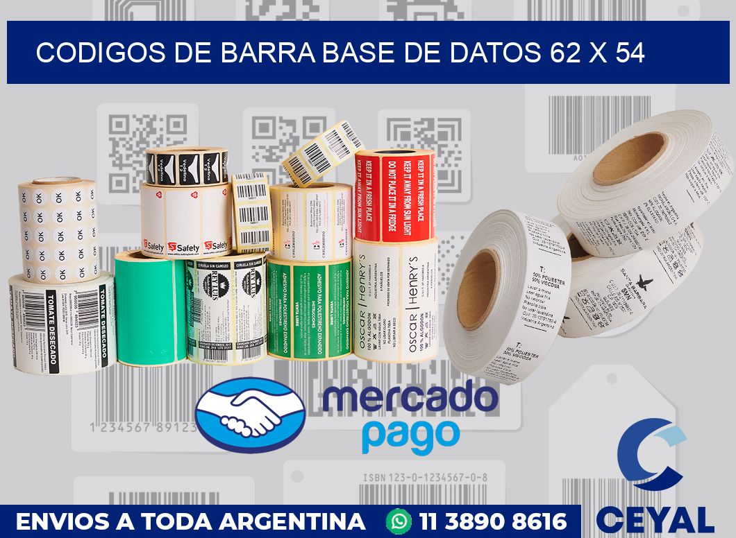 Codigos de barra base de datos 62 x 54