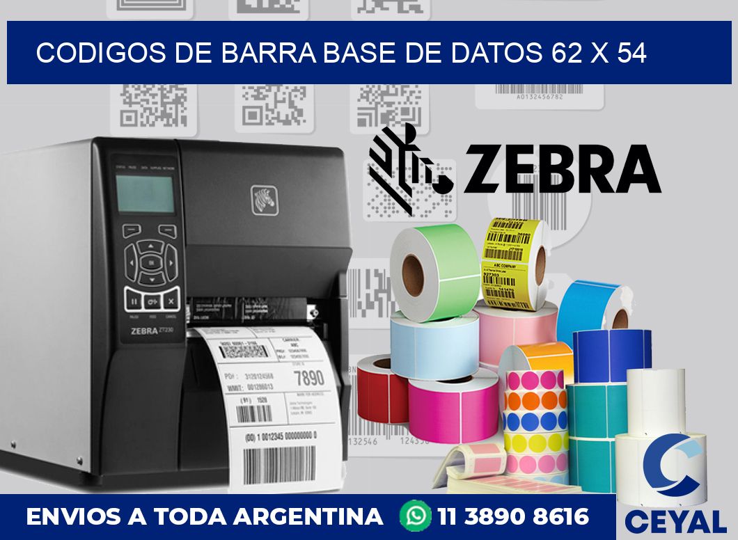 Codigos de barra base de datos 62 x 54