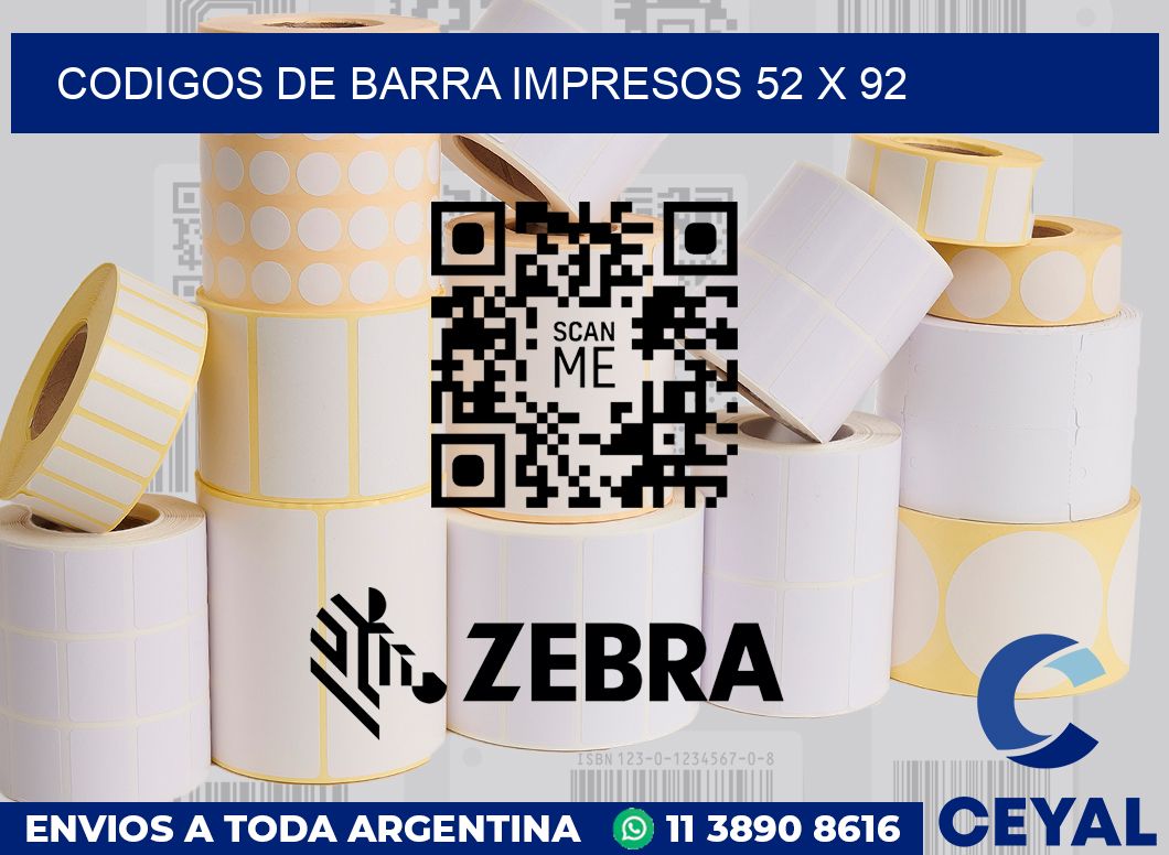 Codigos de barra impresos 52 x 92