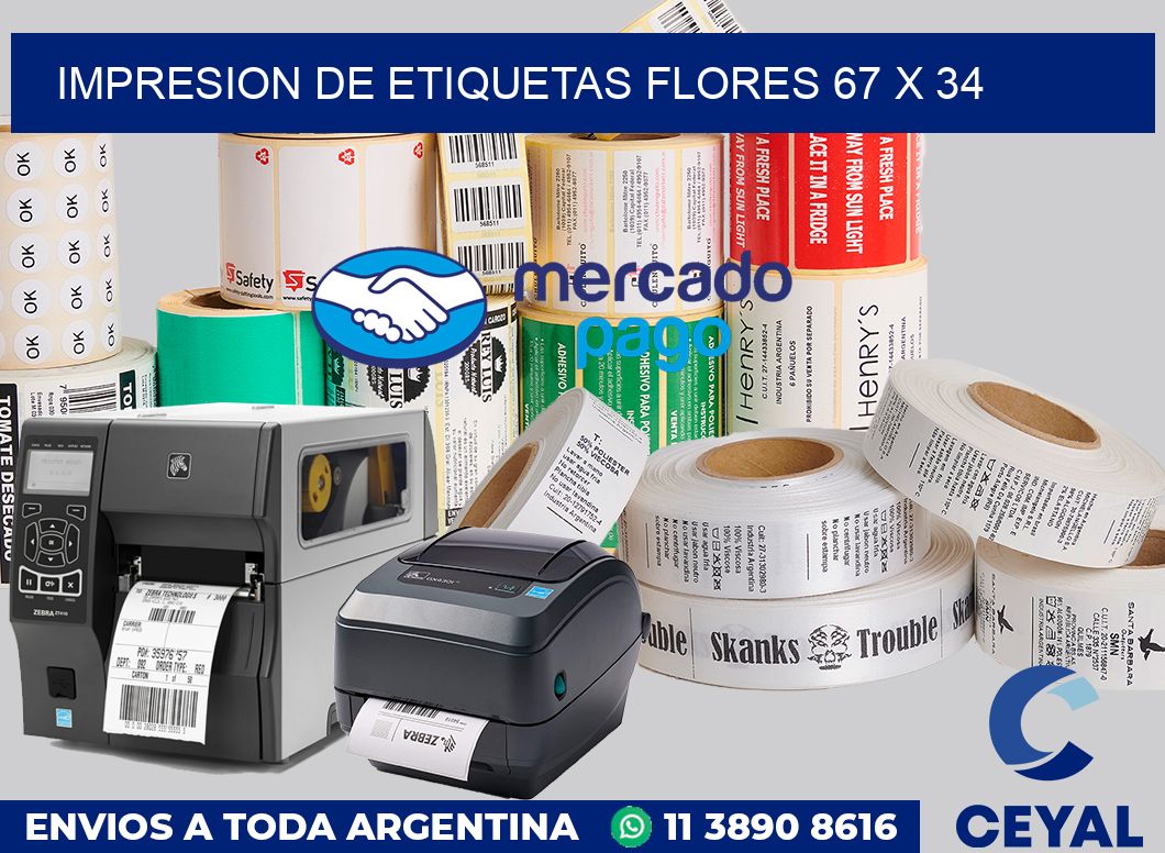 Impresion de etiquetas Flores 67 x 34