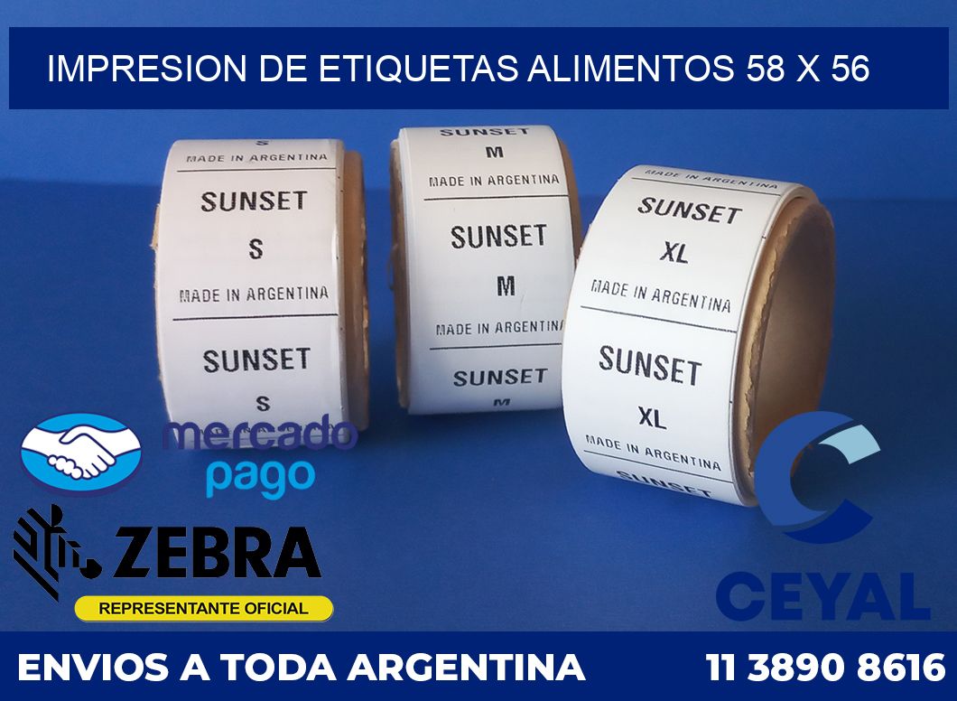 Impresion de etiquetas alimentos 58 x 56