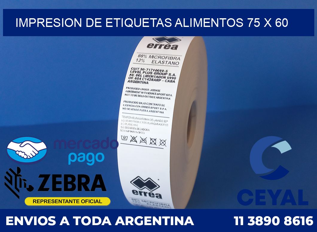 Impresion de etiquetas alimentos 75 x 60