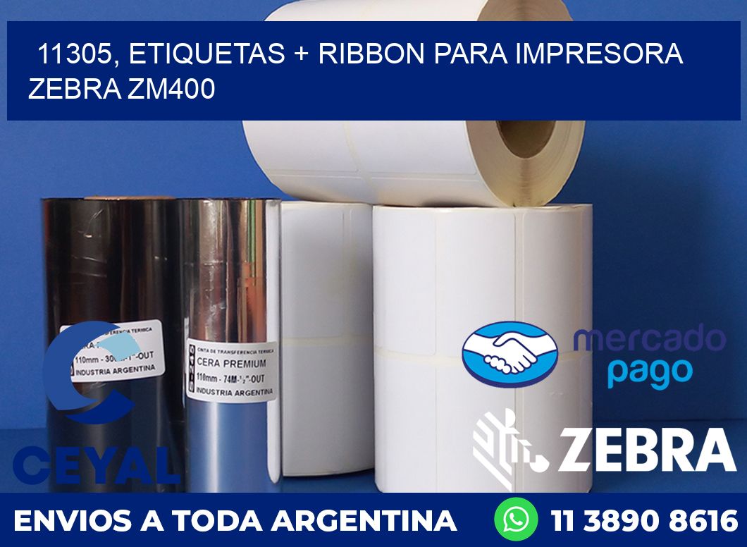 11305, etiquetas + ribbon para impresora zebra ZM400