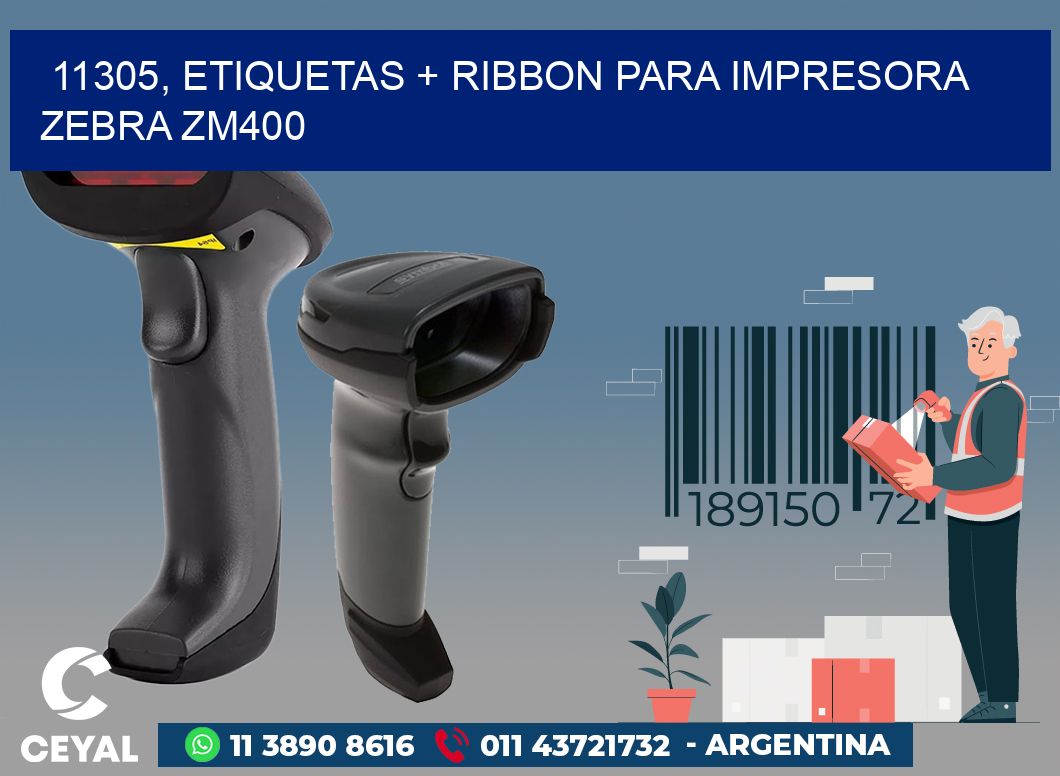 11305, etiquetas + ribbon para impresora zebra ZM400