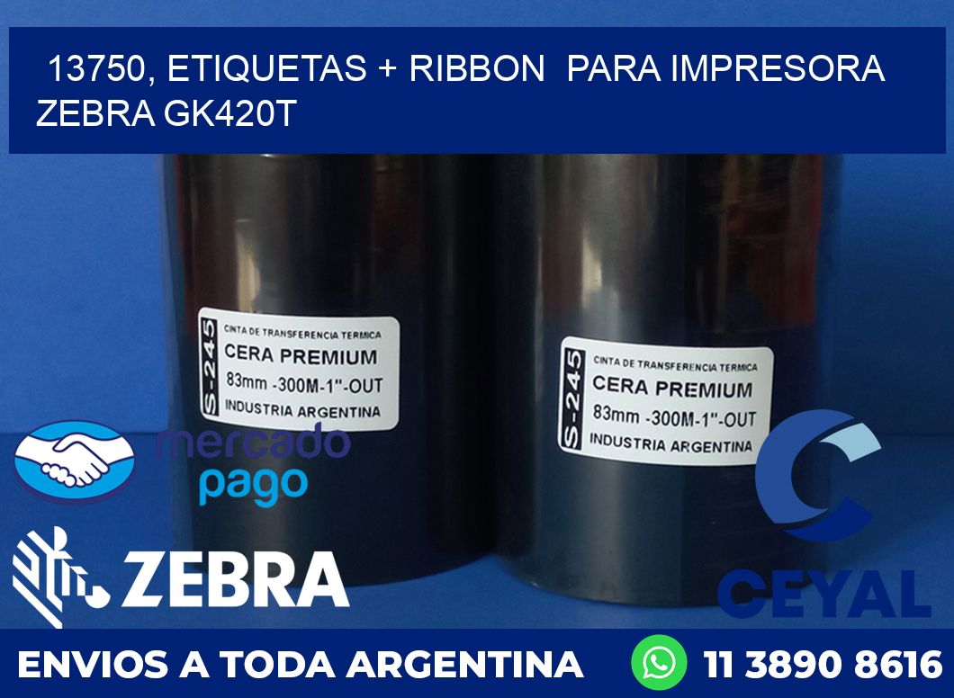 13750, etiquetas + ribbon  para impresora zebra GK420T