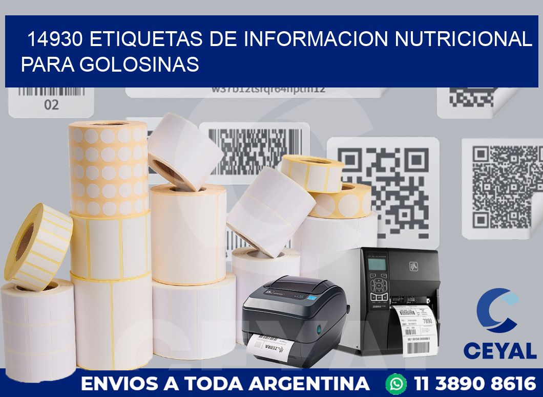 14930 ETIQUETAS DE INFORMACION NUTRICIONAL PARA GOLOSINAS