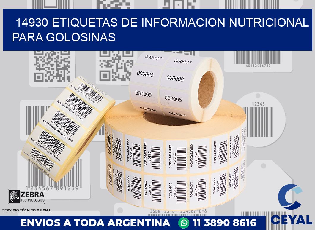 14930 ETIQUETAS DE INFORMACION NUTRICIONAL PARA GOLOSINAS