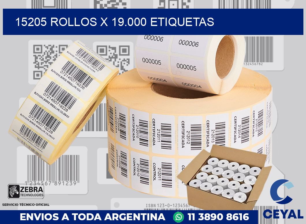 15205 Rollos x 19.000 etiquetas