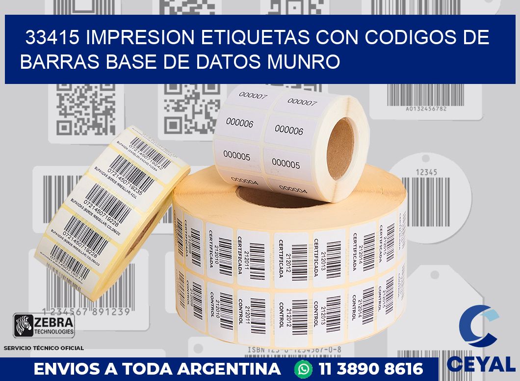 33415 IMPRESION ETIQUETAS CON CODIGOS DE BARRAS BASE DE DATOS MUNRO