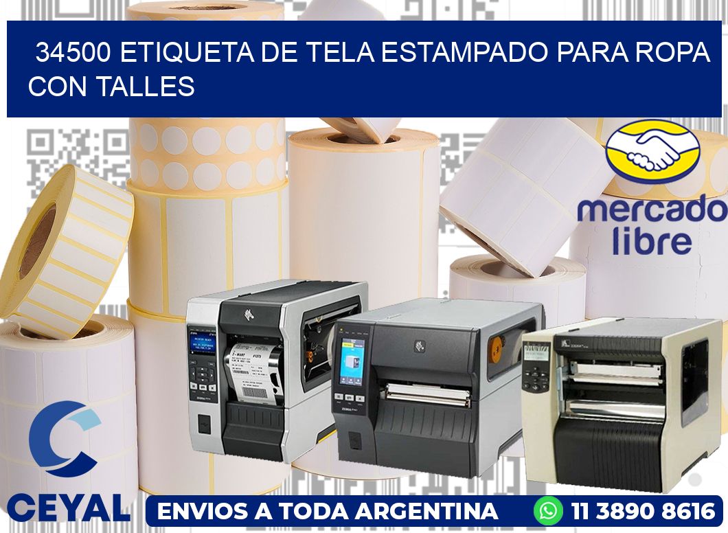 34500 ETIQUETA DE TELA ESTAMPADO PARA ROPA CON TALLES