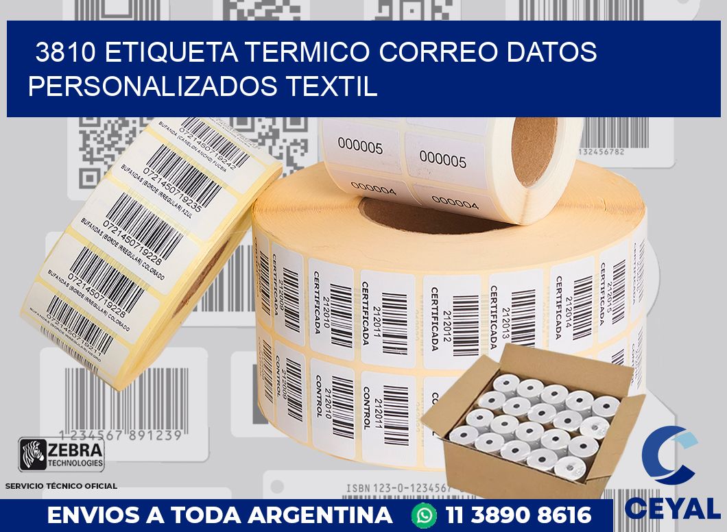 3810 ETIQUETA TERMICO CORREO DATOS PERSONALIZADOS TEXTIL
