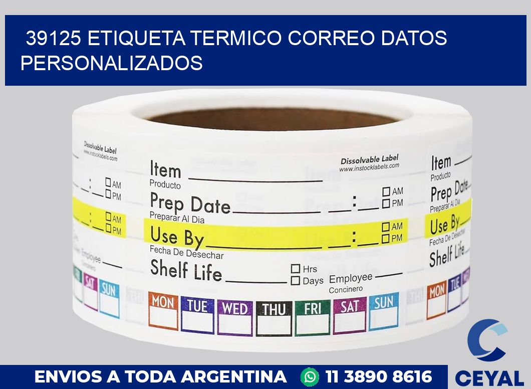 39125 ETIQUETA TERMICO CORREO DATOS PERSONALIZADOS