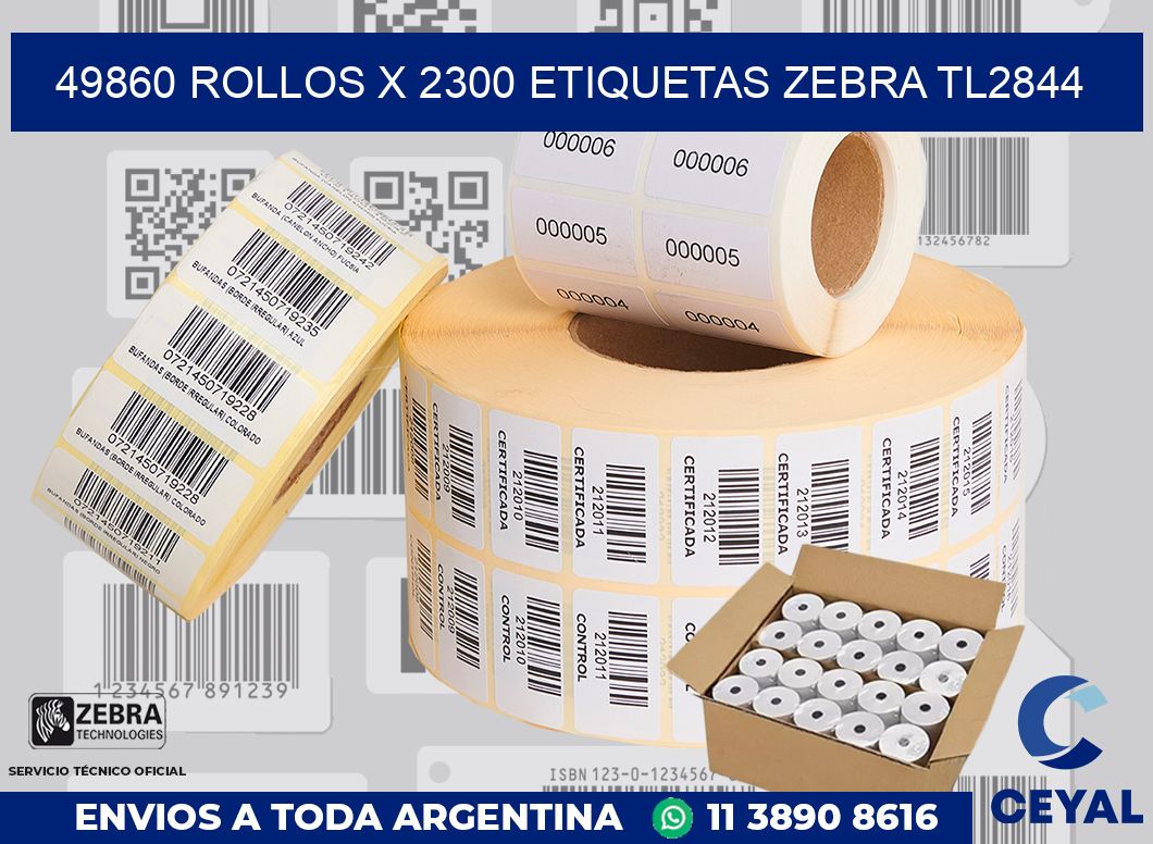 49860 Rollos x 2300 etiquetas zebra tl2844