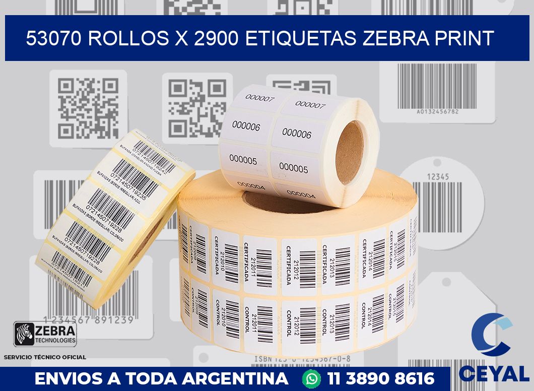 53070 Rollos x 2900 etiquetas zebra print