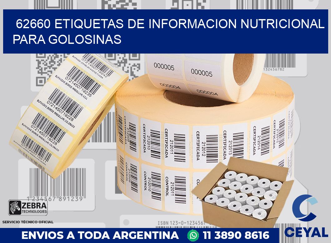 62660 ETIQUETAS DE INFORMACION NUTRICIONAL PARA GOLOSINAS