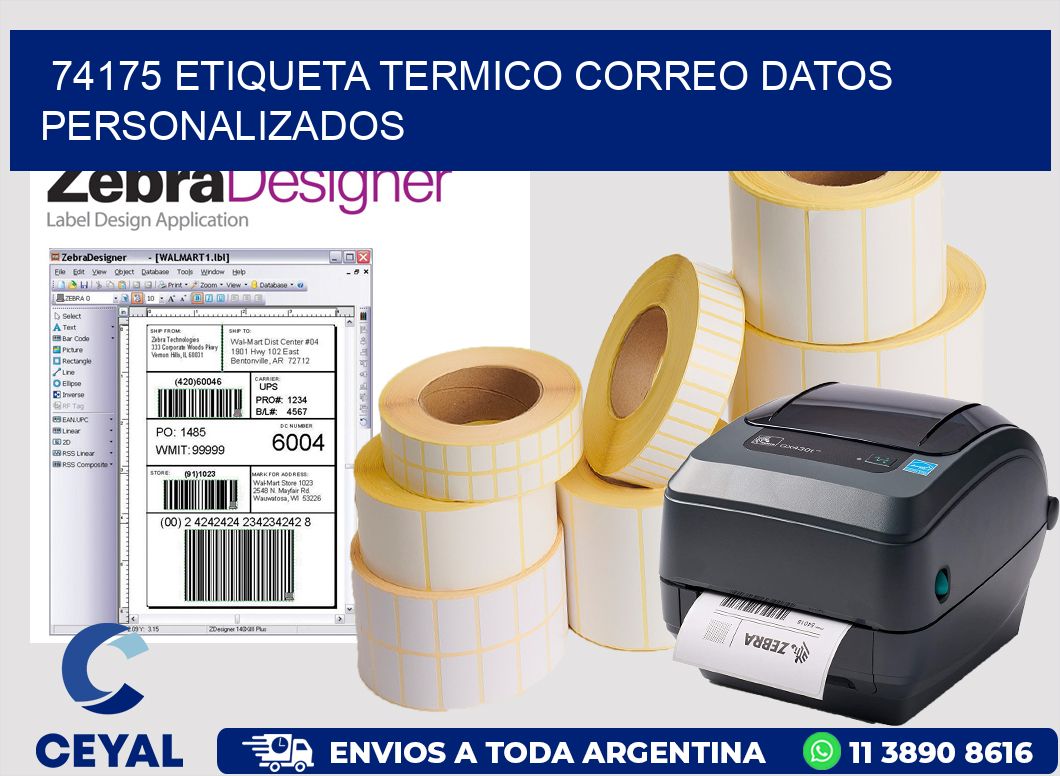 74175 ETIQUETA TERMICO CORREO DATOS PERSONALIZADOS