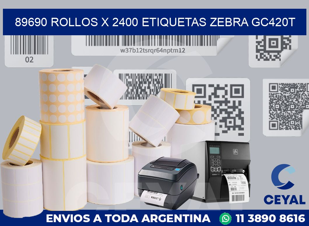 89690 Rollos x 2400 etiquetas zebra gc420t