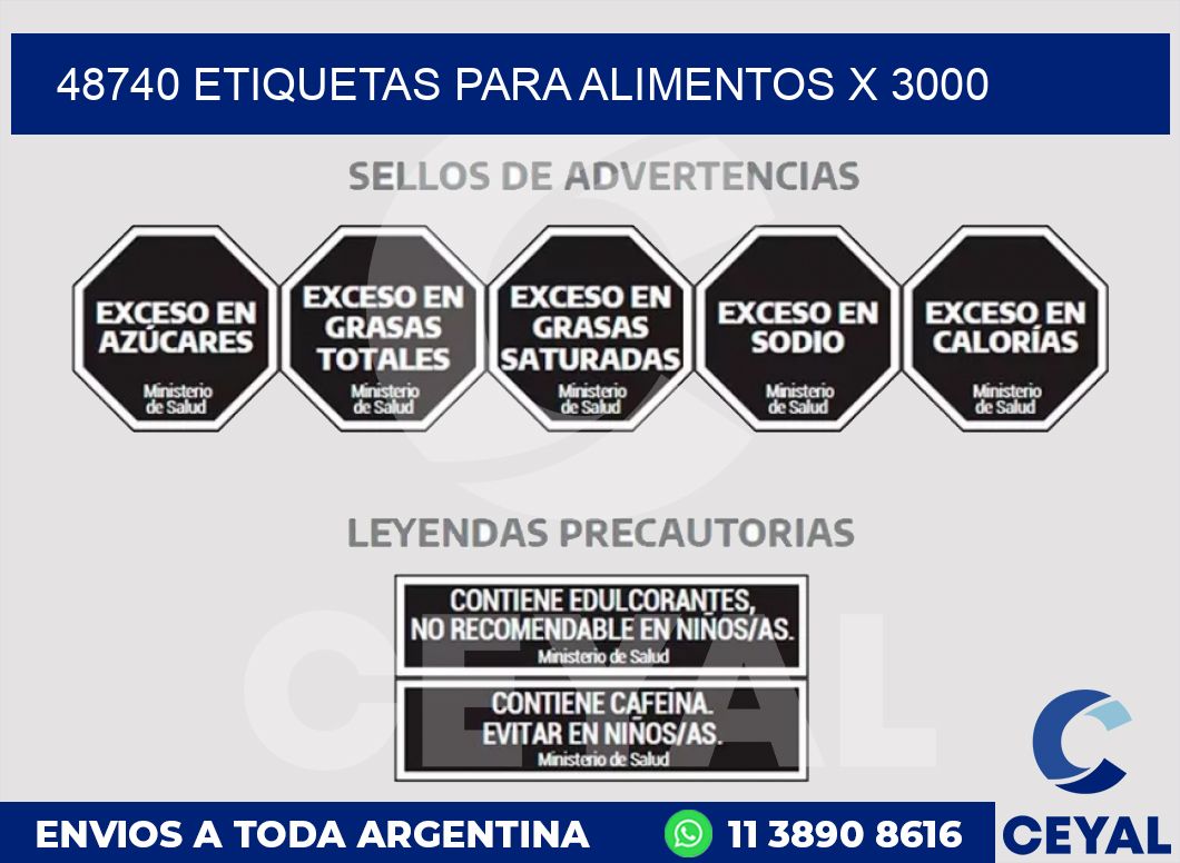 48740 ETIQUETAS PARA ALIMENTOS x 3000