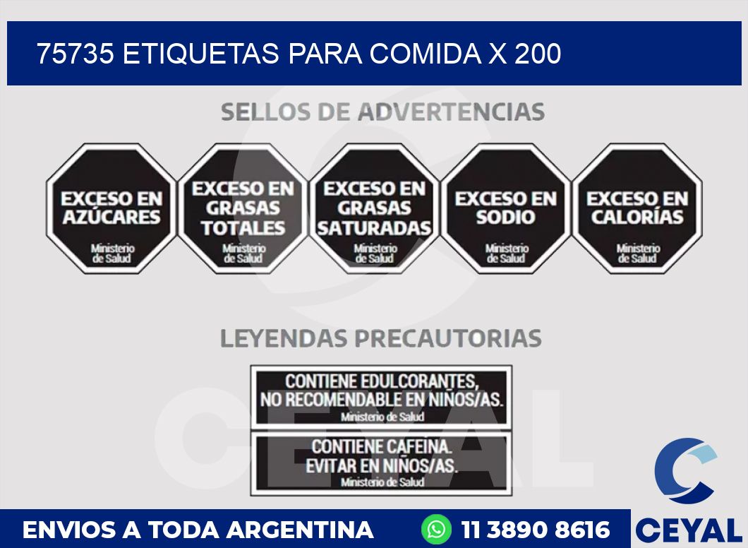 75735 ETIQUETAS PARA COMIDA x 200