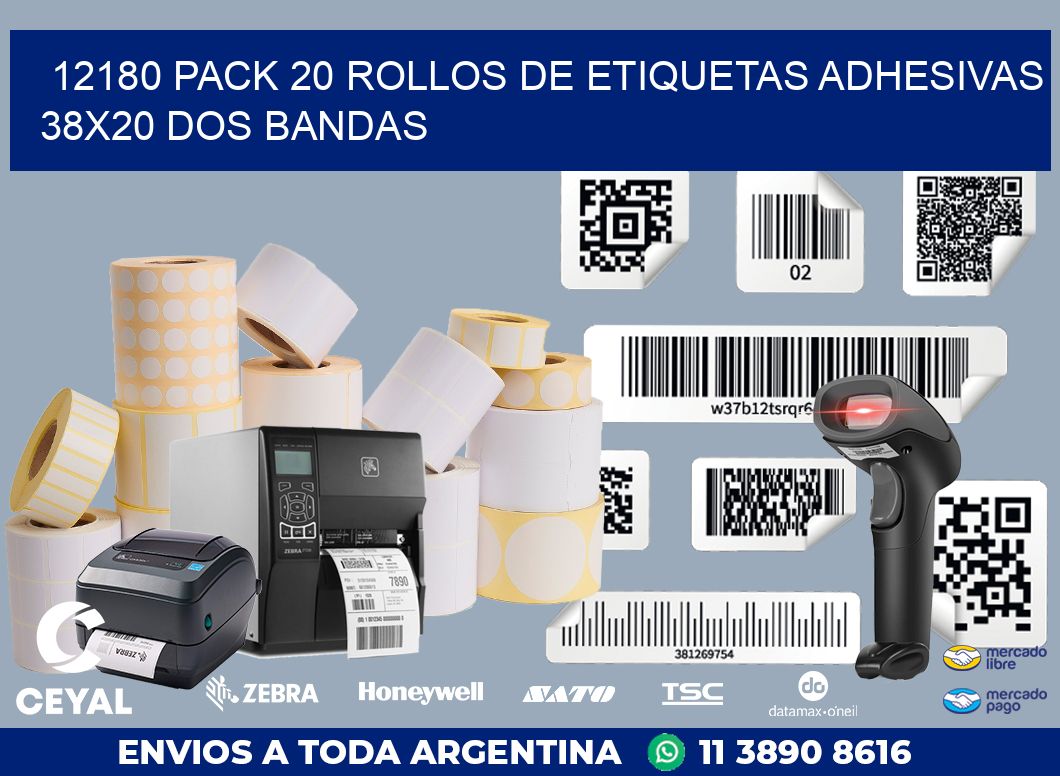 12180 PACK 20 ROLLOS DE ETIQUETAS ADHESIVAS 38X20 DOS BANDAS