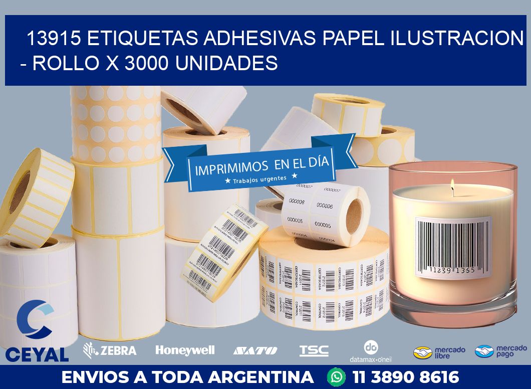 13915 ETIQUETAS ADHESIVAS PAPEL ILUSTRACION – ROLLO X 3000 UNIDADES