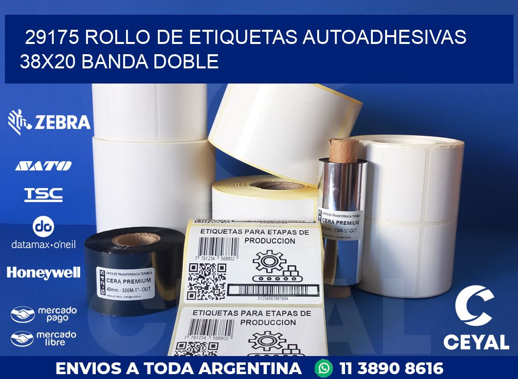 29175 ROLLO DE ETIQUETAS AUTOADHESIVAS 38X20 BANDA DOBLE