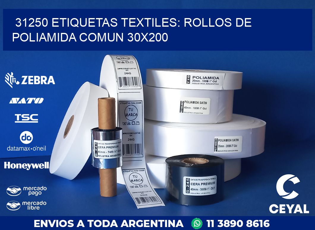 31250 ETIQUETAS TEXTILES: ROLLOS DE POLIAMIDA COMUN 30X200