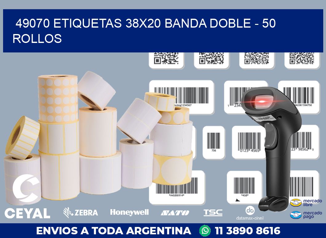 49070 ETIQUETAS 38X20 BANDA DOBLE - 50 ROLLOS