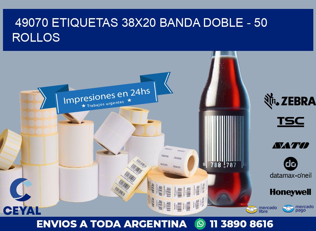 49070 ETIQUETAS 38X20 BANDA DOBLE – 50 ROLLOS