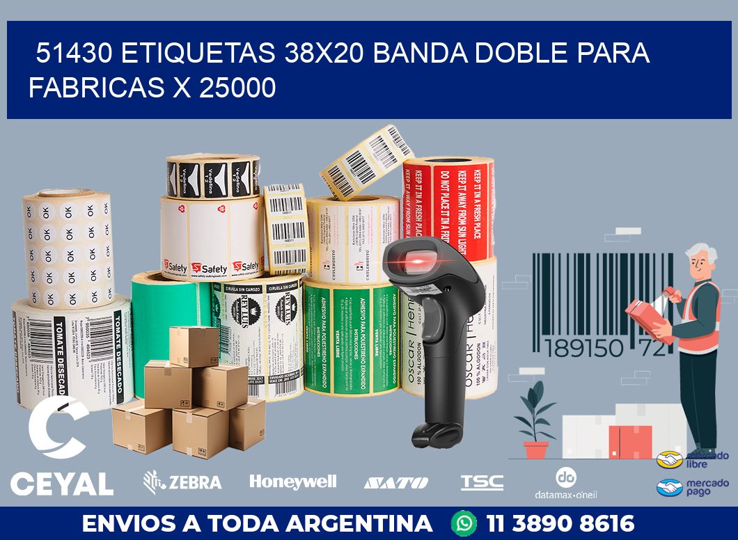 51430 ETIQUETAS 38X20 BANDA DOBLE PARA FABRICAS X 25000