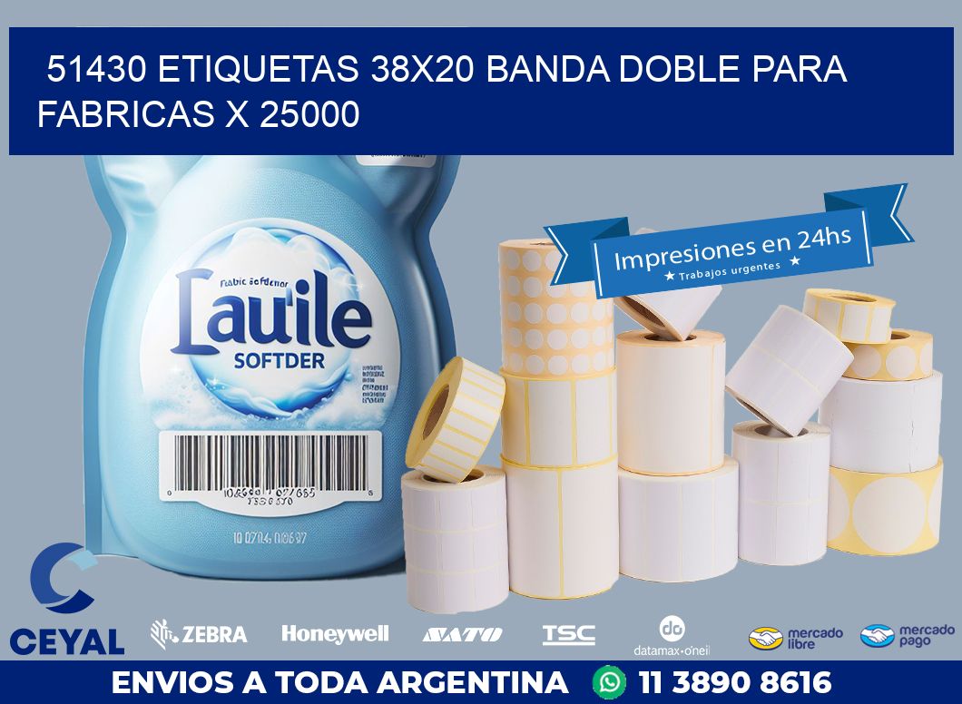 51430 ETIQUETAS 38X20 BANDA DOBLE PARA FABRICAS X 25000