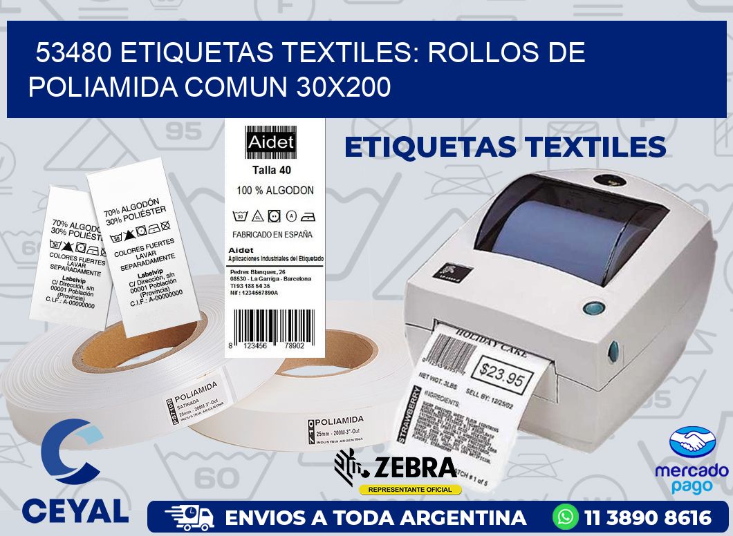 53480 ETIQUETAS TEXTILES: ROLLOS DE POLIAMIDA COMUN 30X200