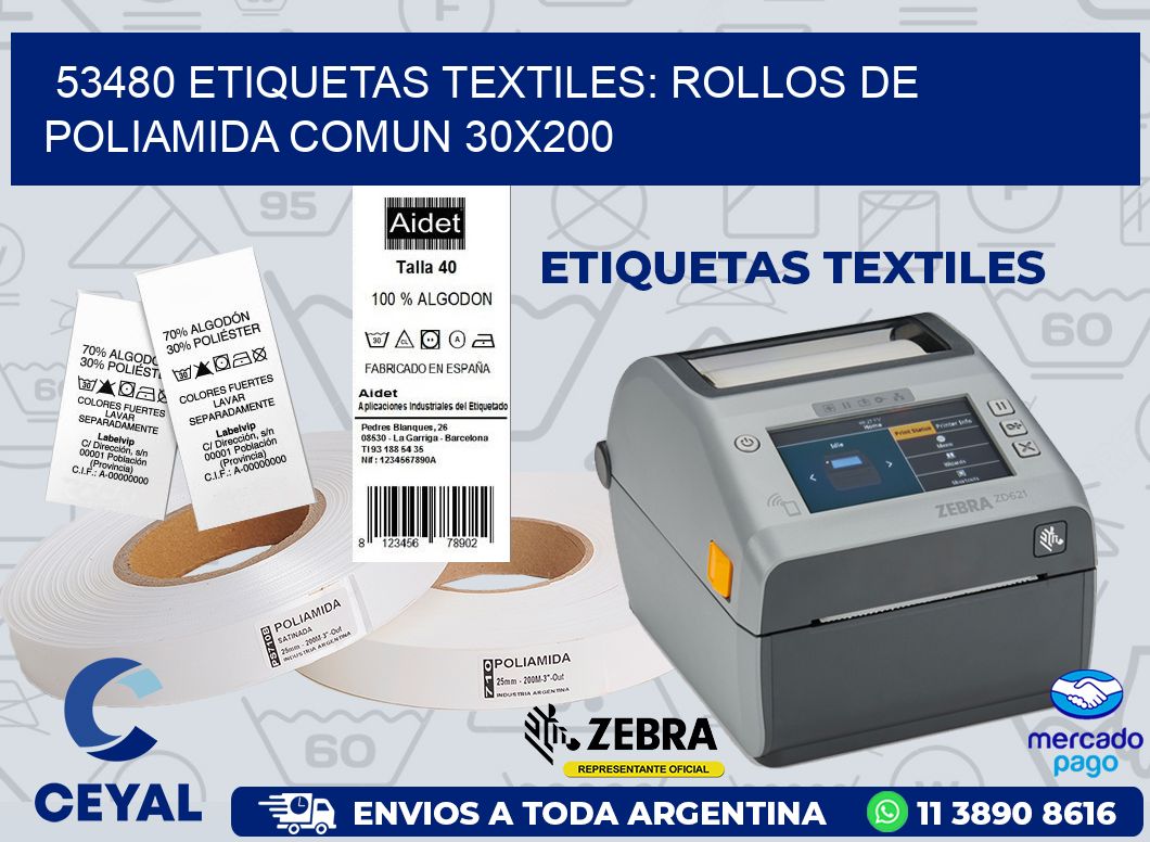 53480 ETIQUETAS TEXTILES: ROLLOS DE POLIAMIDA COMUN 30X200