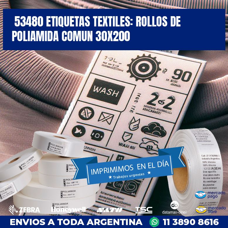 53480 ETIQUETAS TEXTILES: ROLLOS DE POLIAMIDA COMUN 30X200