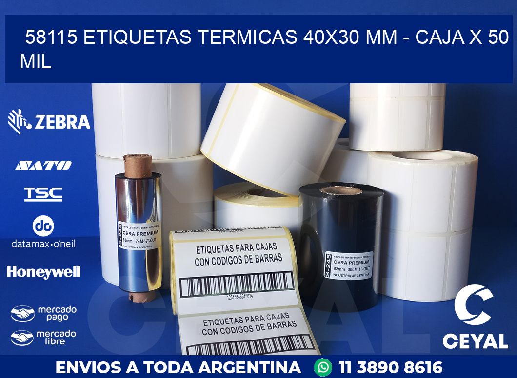 58115 ETIQUETAS TERMICAS 40X30 MM - CAJA X 50 MIL