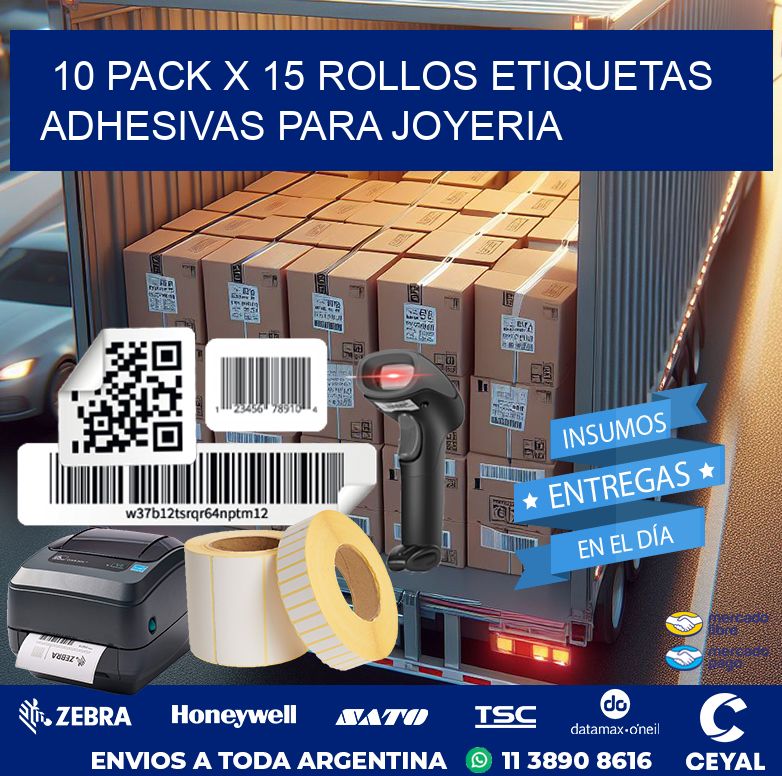 10 PACK X 15 ROLLOS ETIQUETAS ADHESIVAS PARA JOYERIA