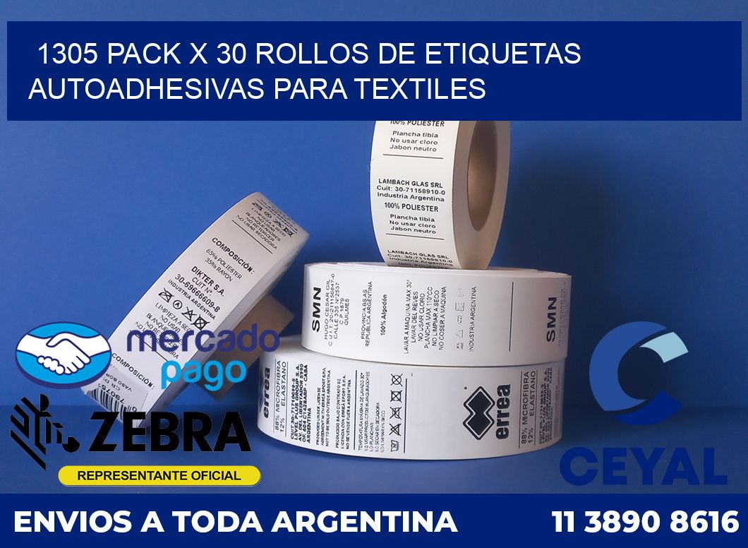 1305 PACK X 30 ROLLOS DE ETIQUETAS AUTOADHESIVAS PARA TEXTILES