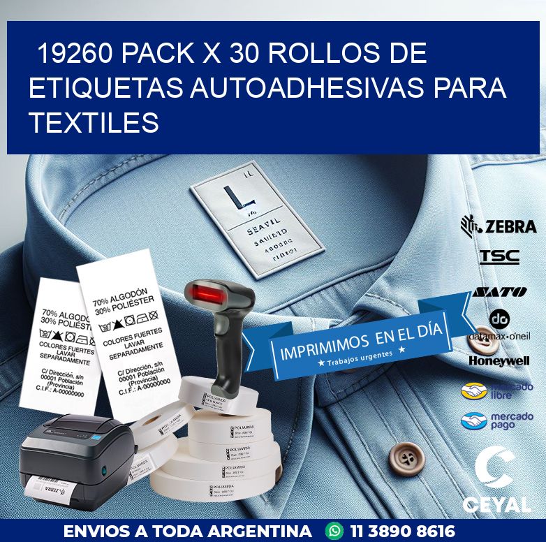 19260 PACK X 30 ROLLOS DE ETIQUETAS AUTOADHESIVAS PARA TEXTILES