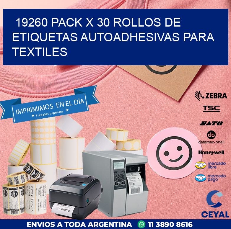 19260 PACK X 30 ROLLOS DE ETIQUETAS AUTOADHESIVAS PARA TEXTILES