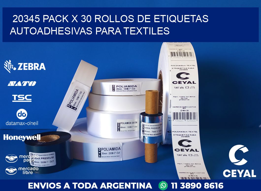 20345 PACK X 30 ROLLOS DE ETIQUETAS AUTOADHESIVAS PARA TEXTILES