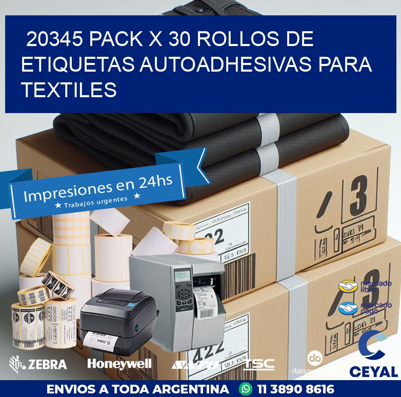 20345 PACK X 30 ROLLOS DE ETIQUETAS AUTOADHESIVAS PARA TEXTILES