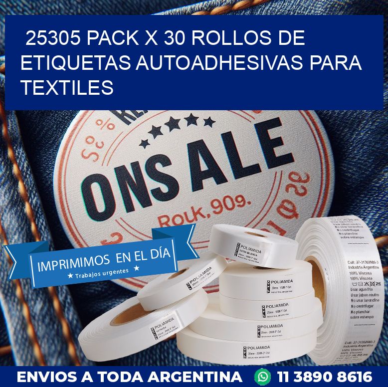 25305 PACK X 30 ROLLOS DE ETIQUETAS AUTOADHESIVAS PARA TEXTILES